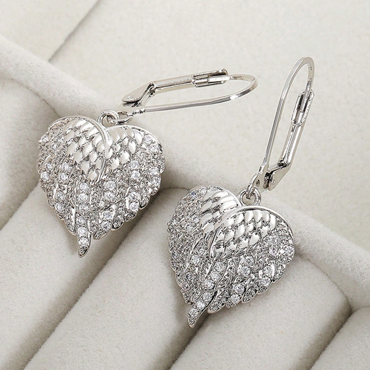 Three-dimensional Heart Shape Drop Earrings In Copper With White K Water Plating And 0.03µm Thickness Featuring Zircon Inlay 7