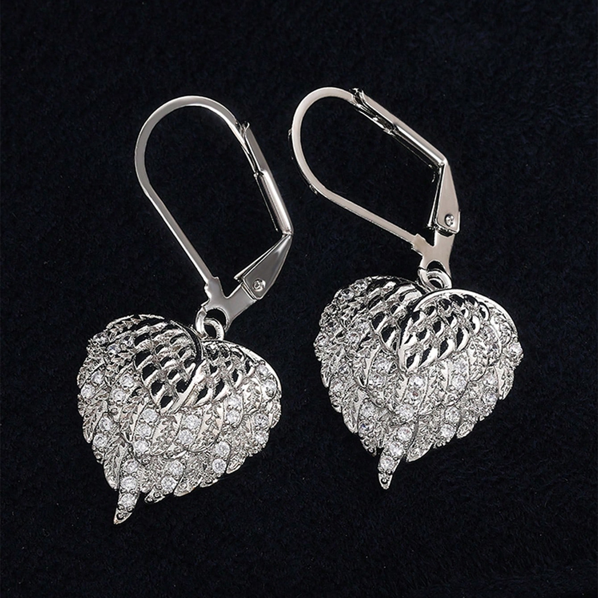 Three-dimensional Heart Shape Drop Earrings In Copper With White K Water Plating And 0.03µm Thickness Featuring Zircon Inlay 8
