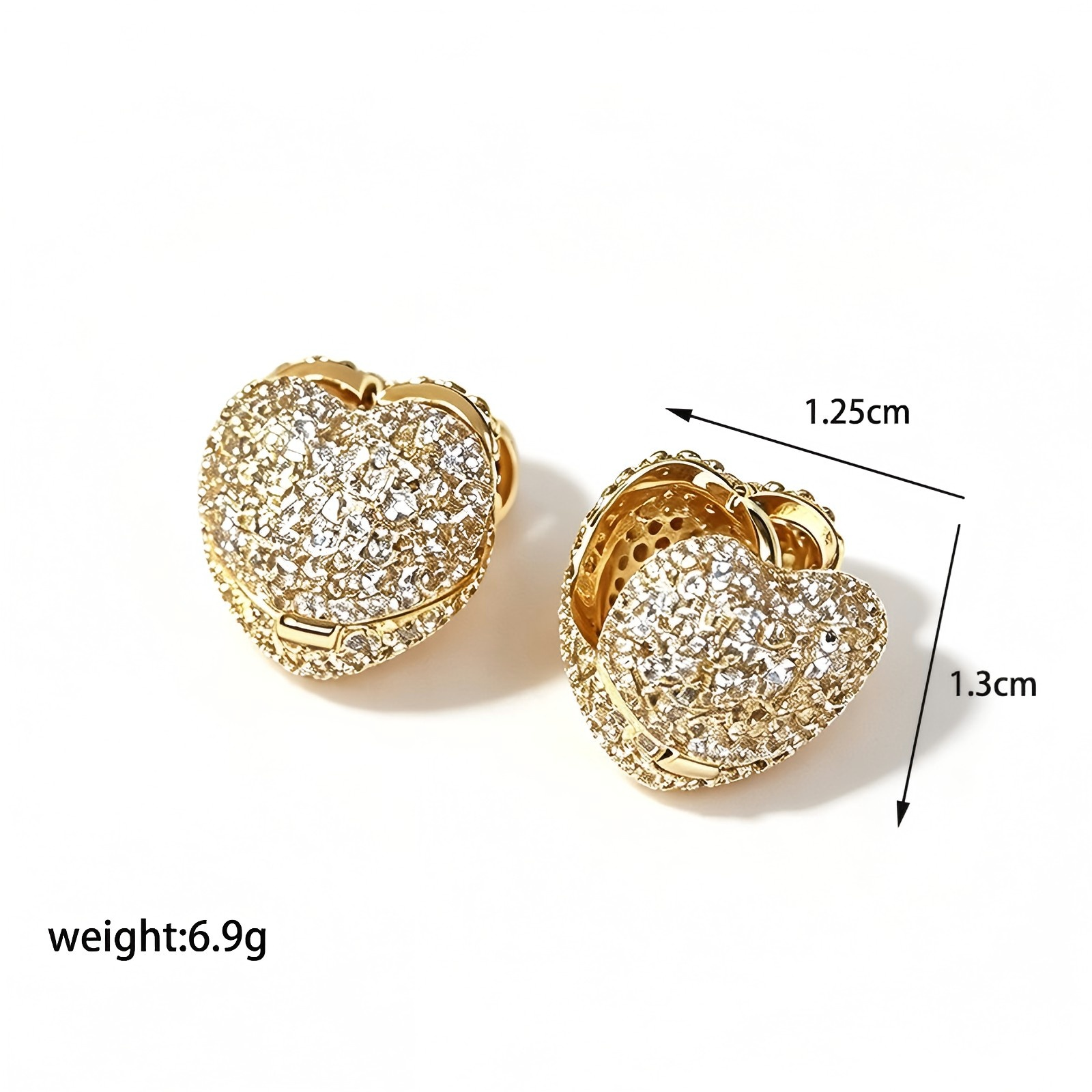 Three-dimensional Heart Shape Stud Earrings For Women, Copper With 18K Real Gold Plated UV Plating And Zircon Inlay 4