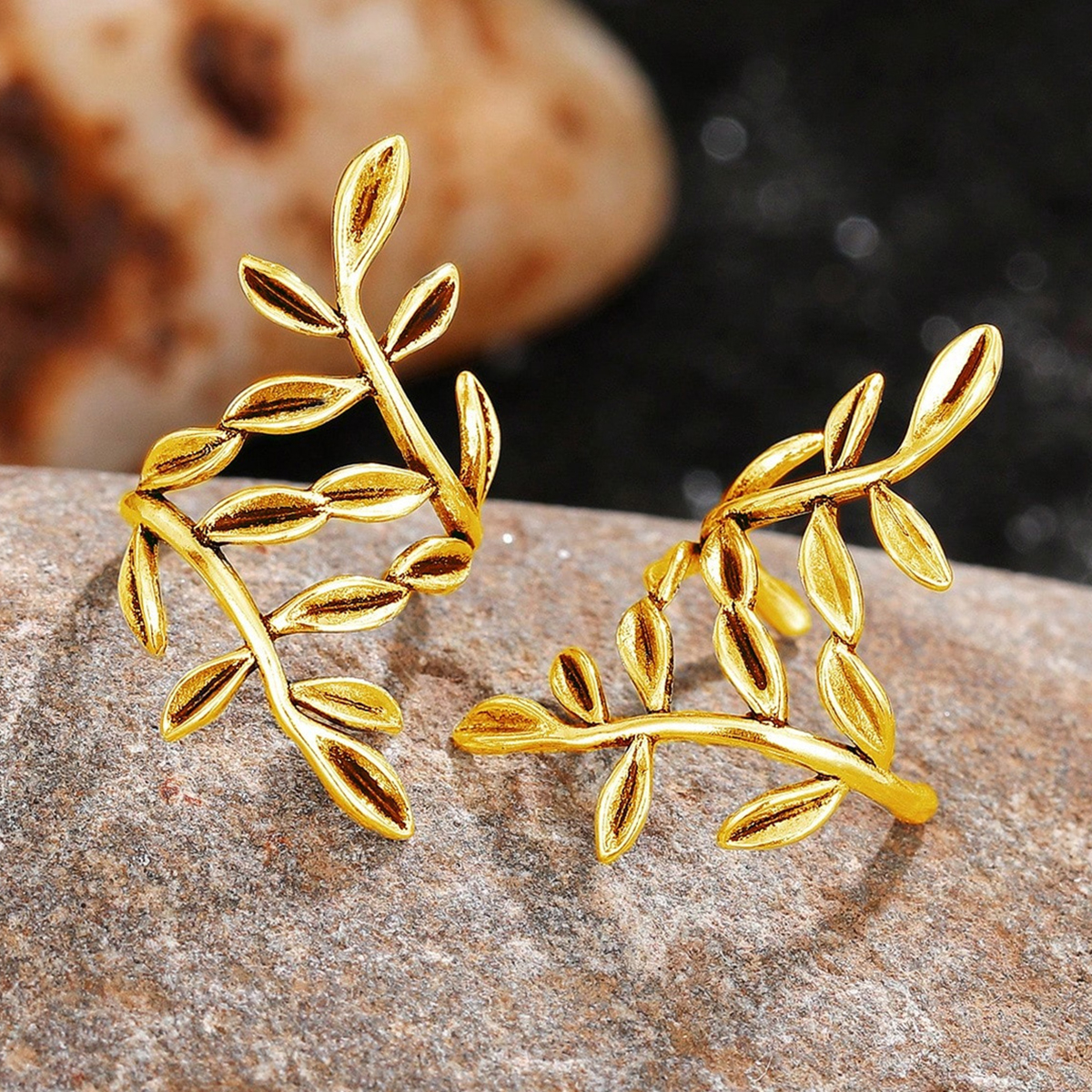 Three-dimensional Leaf Clip Earrings For Women In Copper With KC Golden Water Plating And 0.03µm Thickness 7