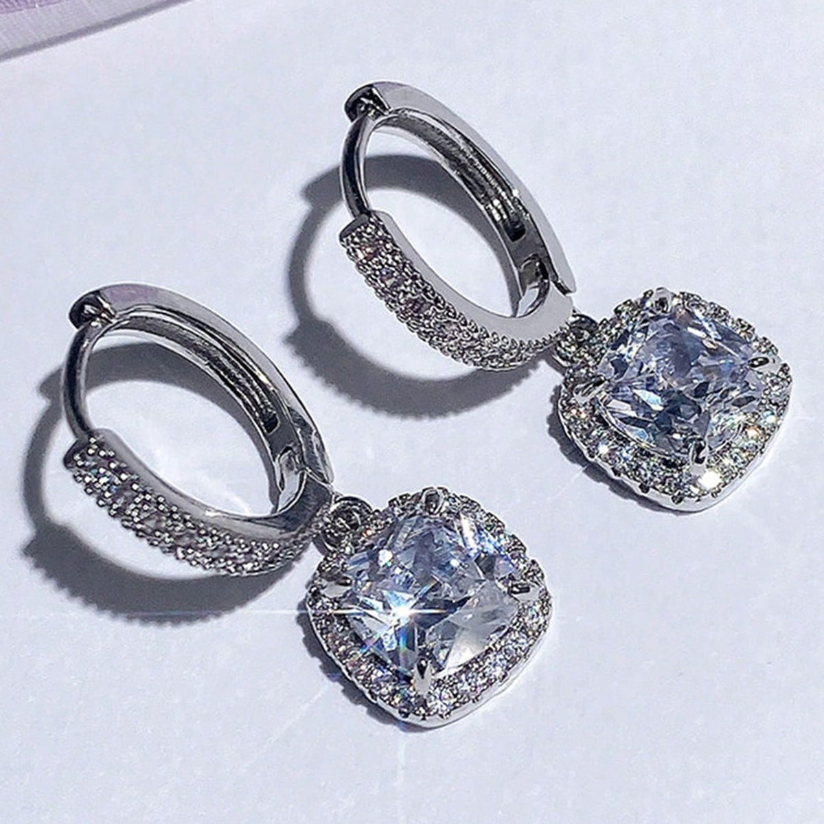 Three-dimensional Round Drop Earrings In Copper With White K Plated Water Plating And 0.03µm Thickness Featuring Zircon Inlay 9