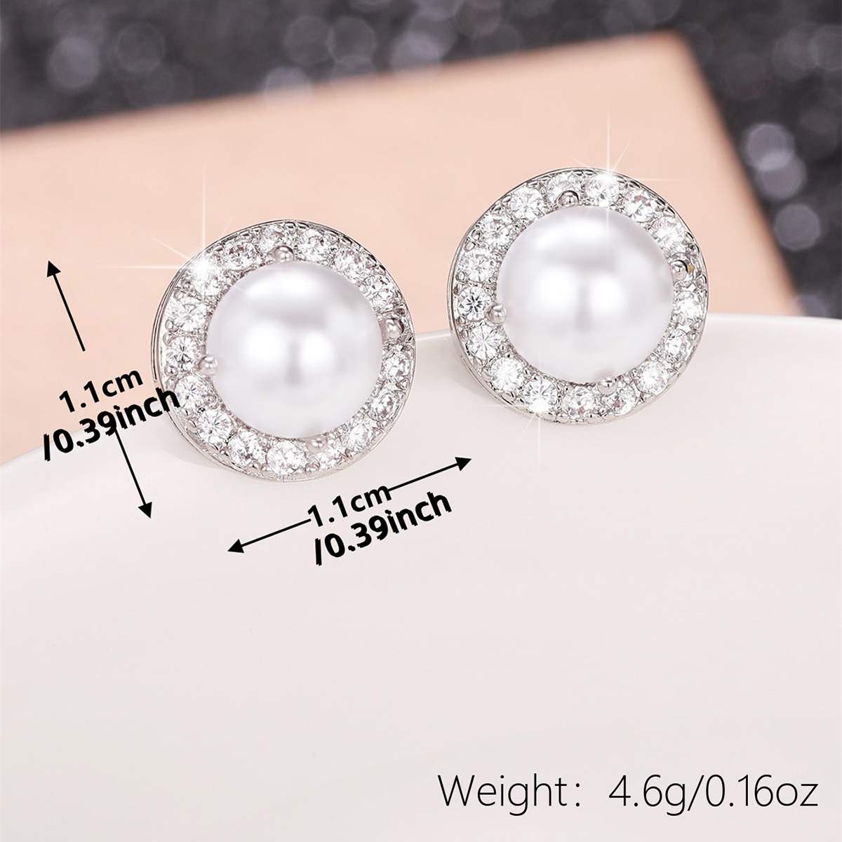 Three-dimensional Round Stud Earrings For Women In Copper With White K Water Plating And Pearl Inlay 4