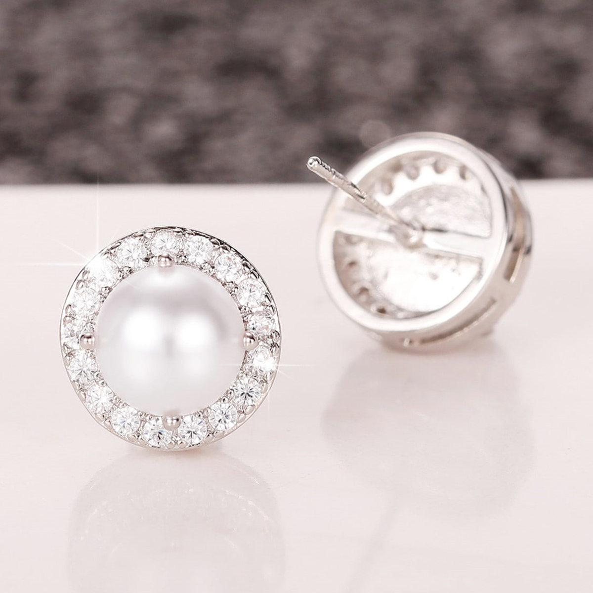 Three-dimensional Round Stud Earrings For Women In Copper With White K Water Plating And Pearl Inlay 8