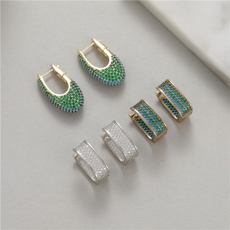 Three-dimensional Square Earrings For Women, Electroplated Copper With Zircon Inlay, Featuring Copper Ear Pins
