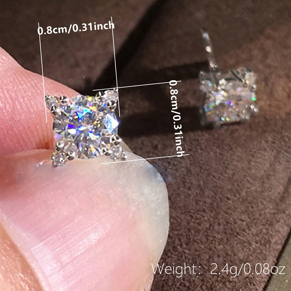 Three-dimensional Square Stud Earrings For Women In Copper With White K Water Plating And Zircon Inlay 4