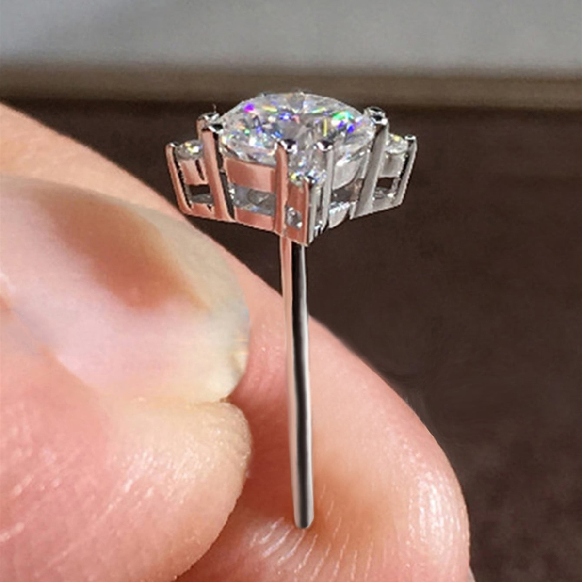 Three-dimensional Square Stud Earrings For Women In Copper With White K Water Plating And Zircon Inlay 5