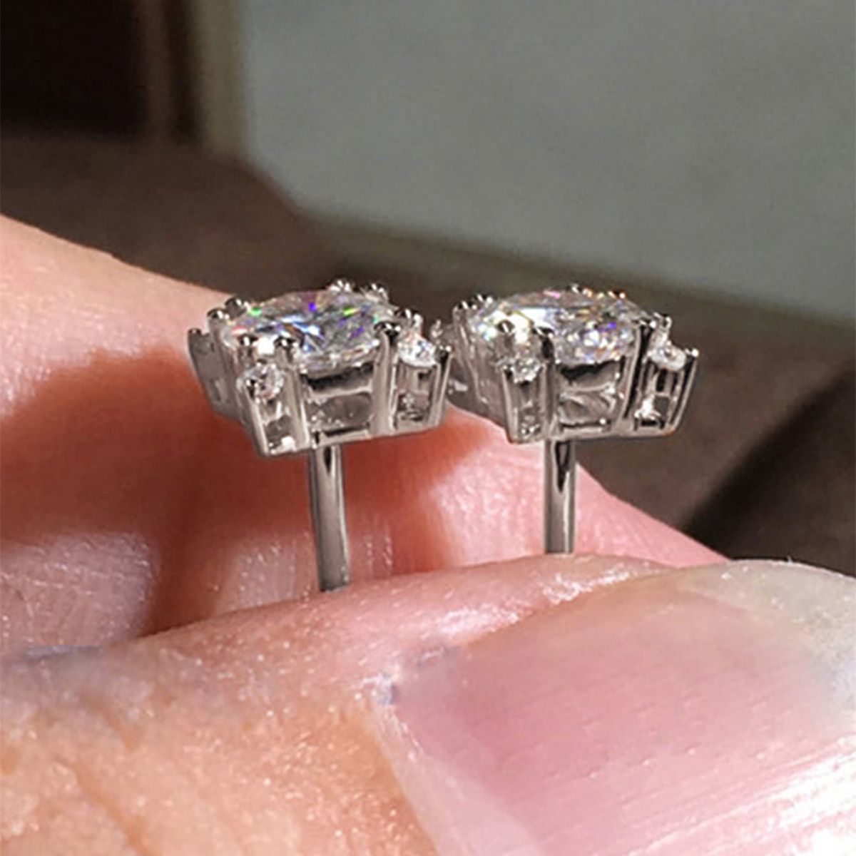 Three-dimensional Square Stud Earrings For Women In Copper With White K Water Plating And Zircon Inlay 6