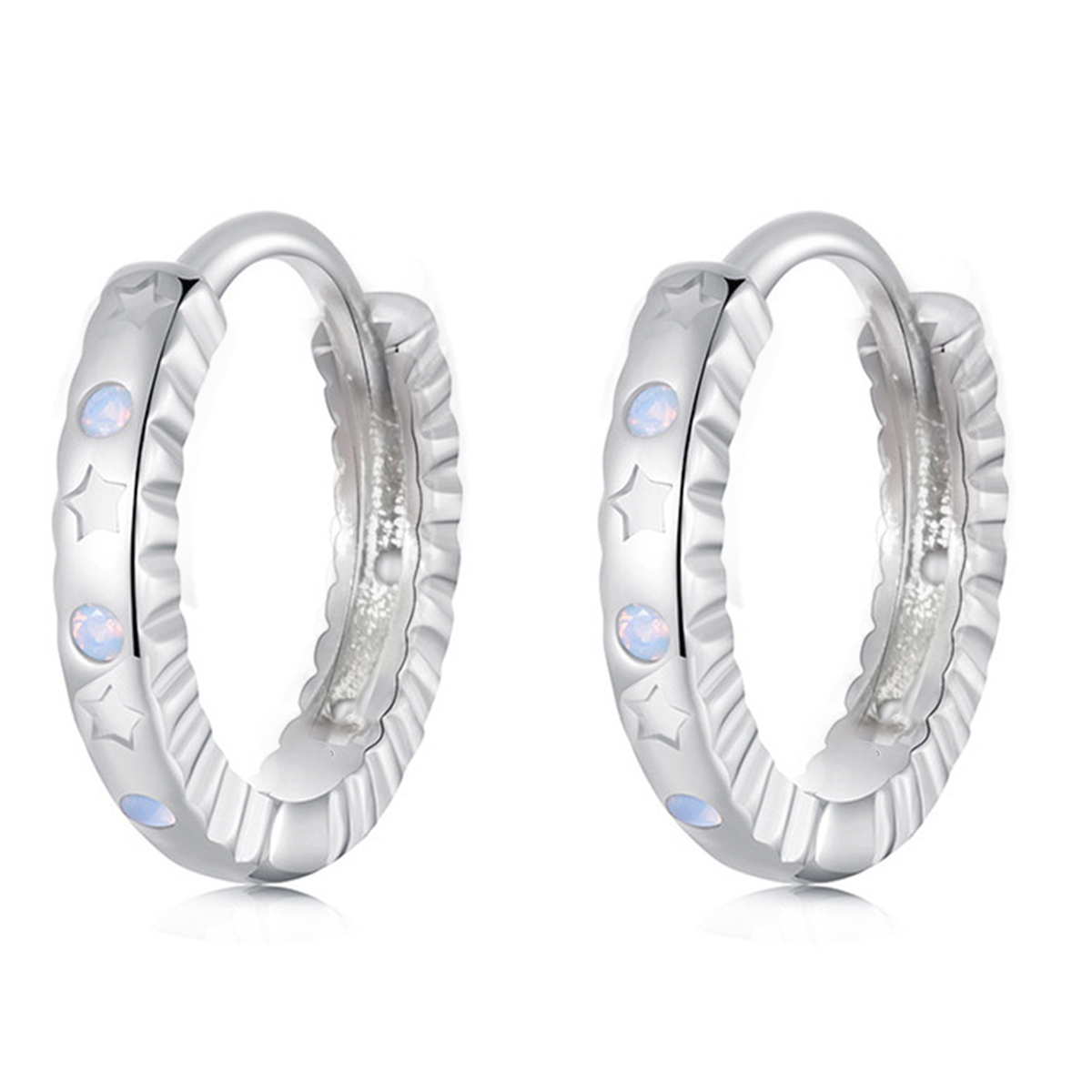 Three-dimensional Star Earrings In Copper With White K Water Plating And 0.03µm Thick Coating 2