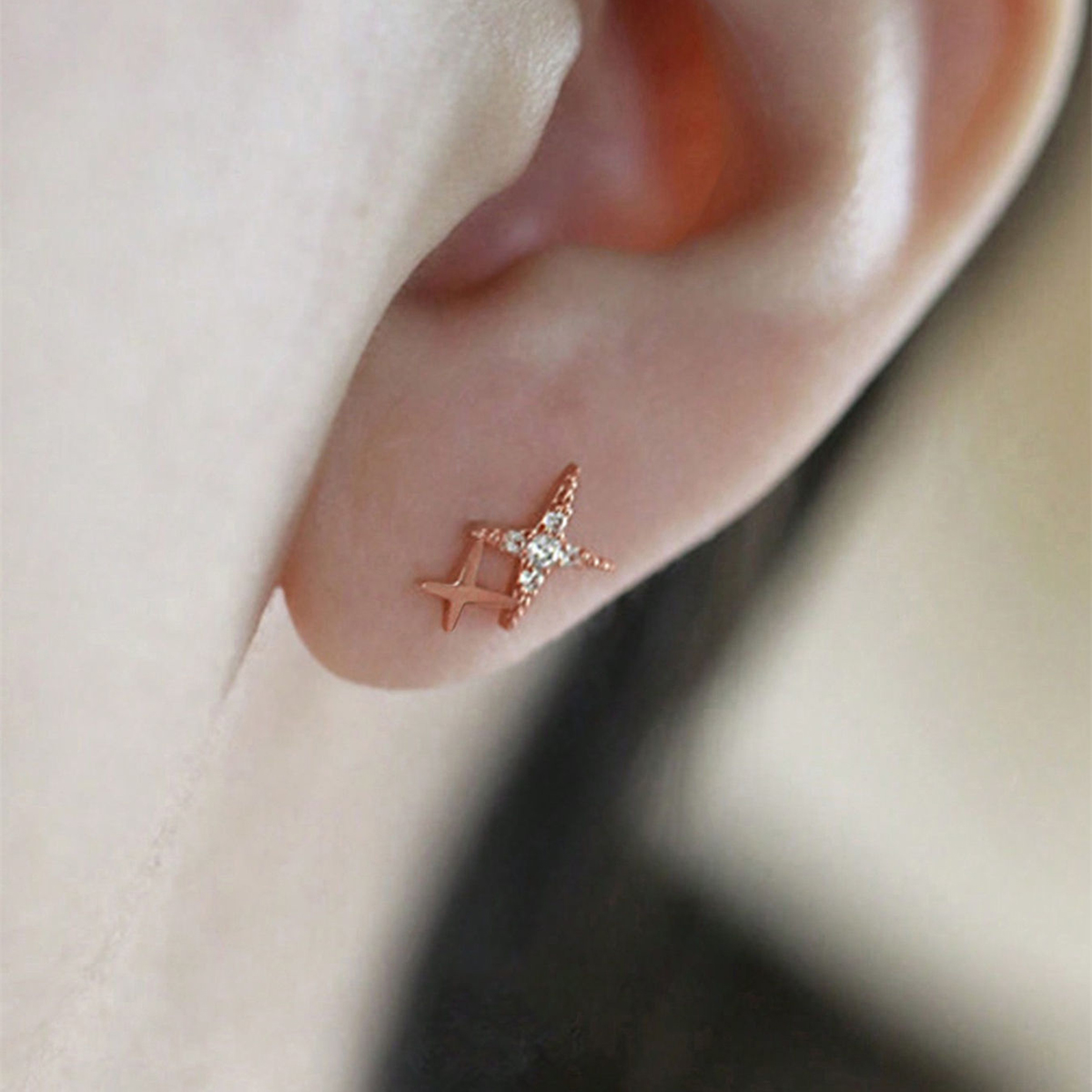 Three-dimensional Star Stud Earrings In Copper With KC Golden Water Plating And 0.03µm Thickness Featuring Zircon Inlay 5