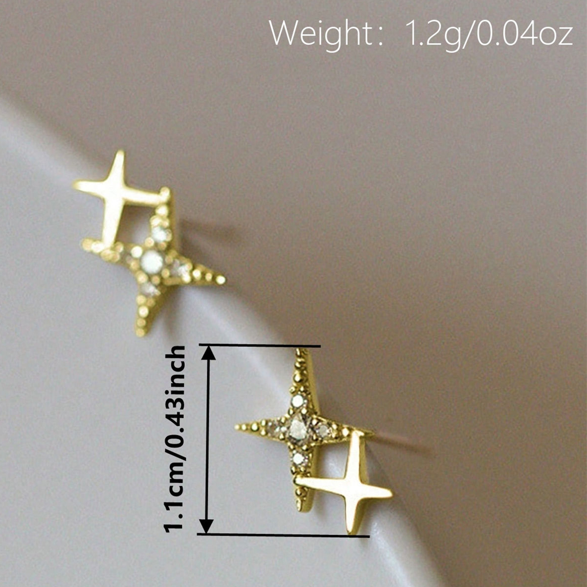 Three-dimensional Star Stud Earrings In Copper With KC Golden Water Plating And 0.03µm Thickness Featuring Zircon Inlay 7