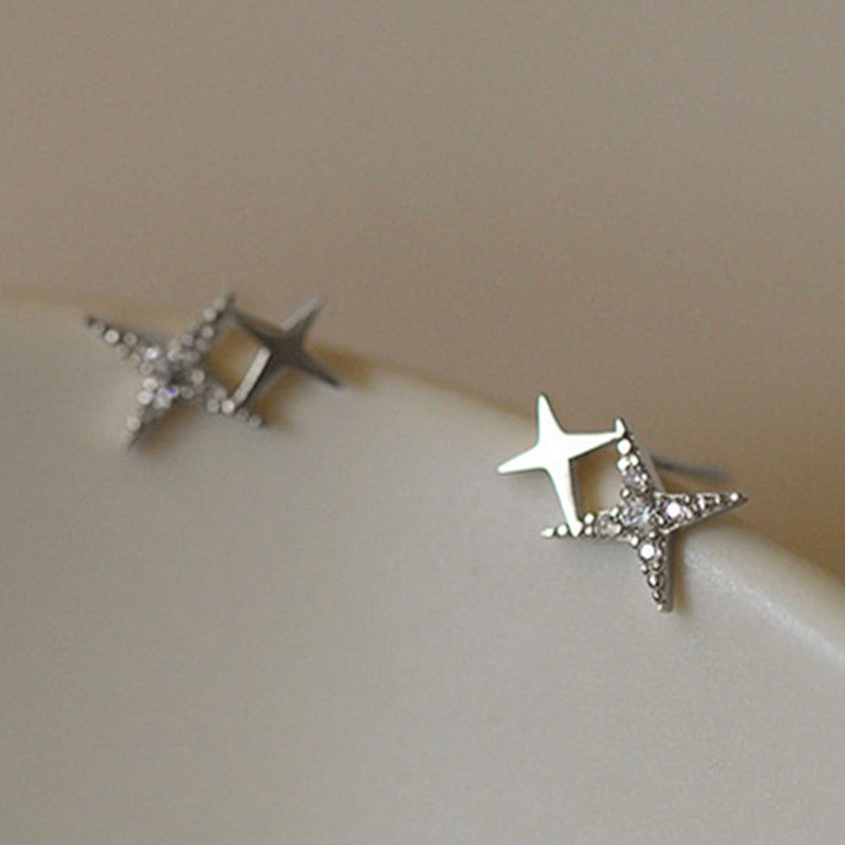 Three-dimensional Star Stud Earrings In Copper With KC Golden Water Plating And 0.03µm Thickness Featuring Zircon Inlay 8