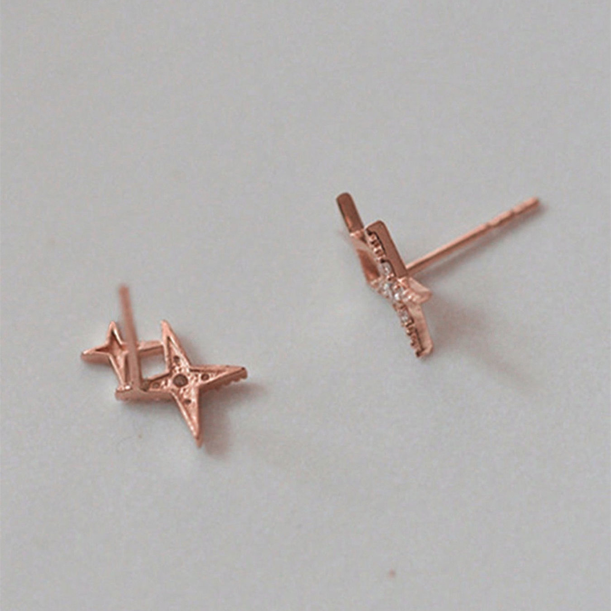 Three-dimensional Star Stud Earrings In Copper With KC Golden Water Plating And 0.03µm Thickness Featuring Zircon Inlay 9