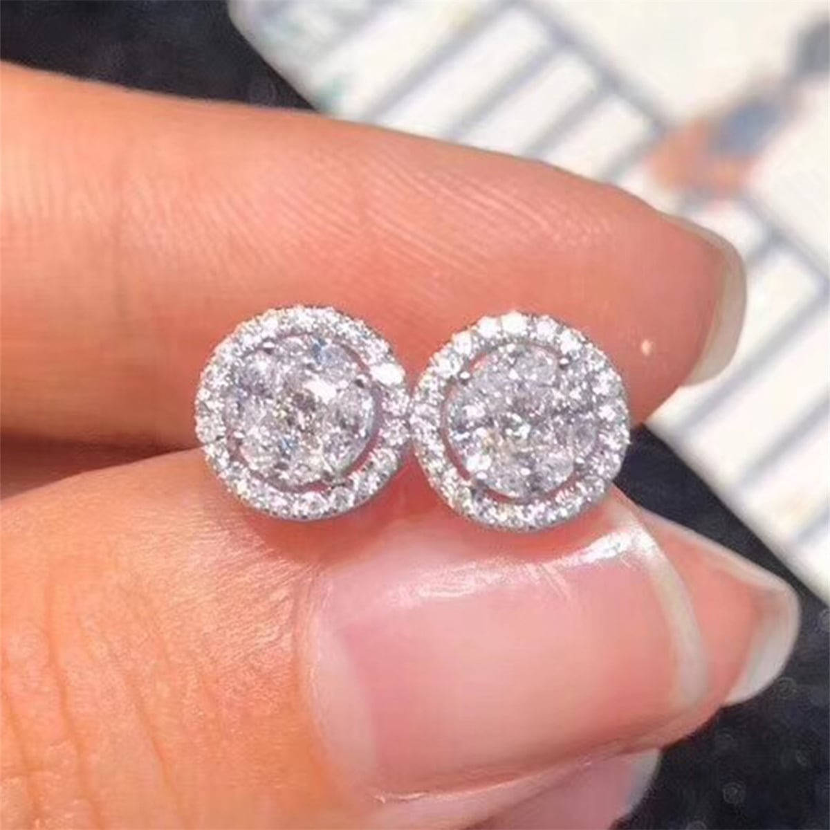 Three-dimensional Round Stud Earrings In Copper With KC Golden Water Plating And 0.03µm Thickness Featuring Zircon Inlay