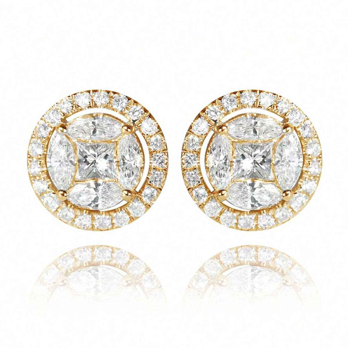 Three-dimensional Round Stud Earrings In Copper With KC Golden Water Plating And 0.03µm Thickness Featuring Zircon Inlay 4