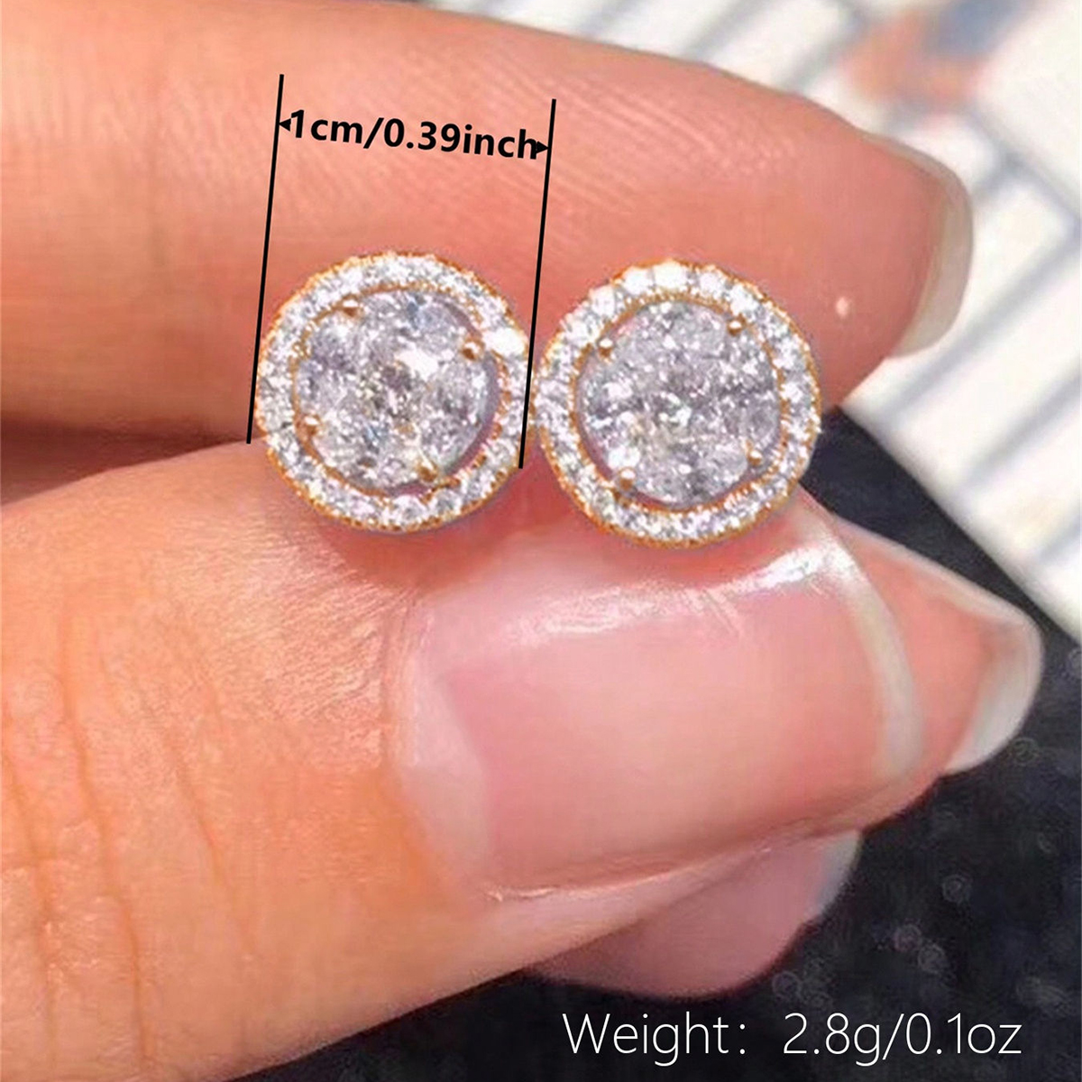 Three-dimensional Round Stud Earrings In Copper With KC Golden Water Plating And 0.03µm Thickness Featuring Zircon Inlay 6