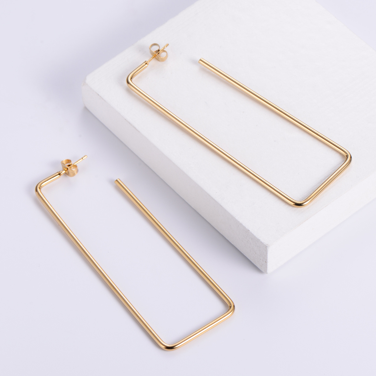 Polished Rectangle Earrings For Women In 304 Stainless Steel With Golden Water Plating