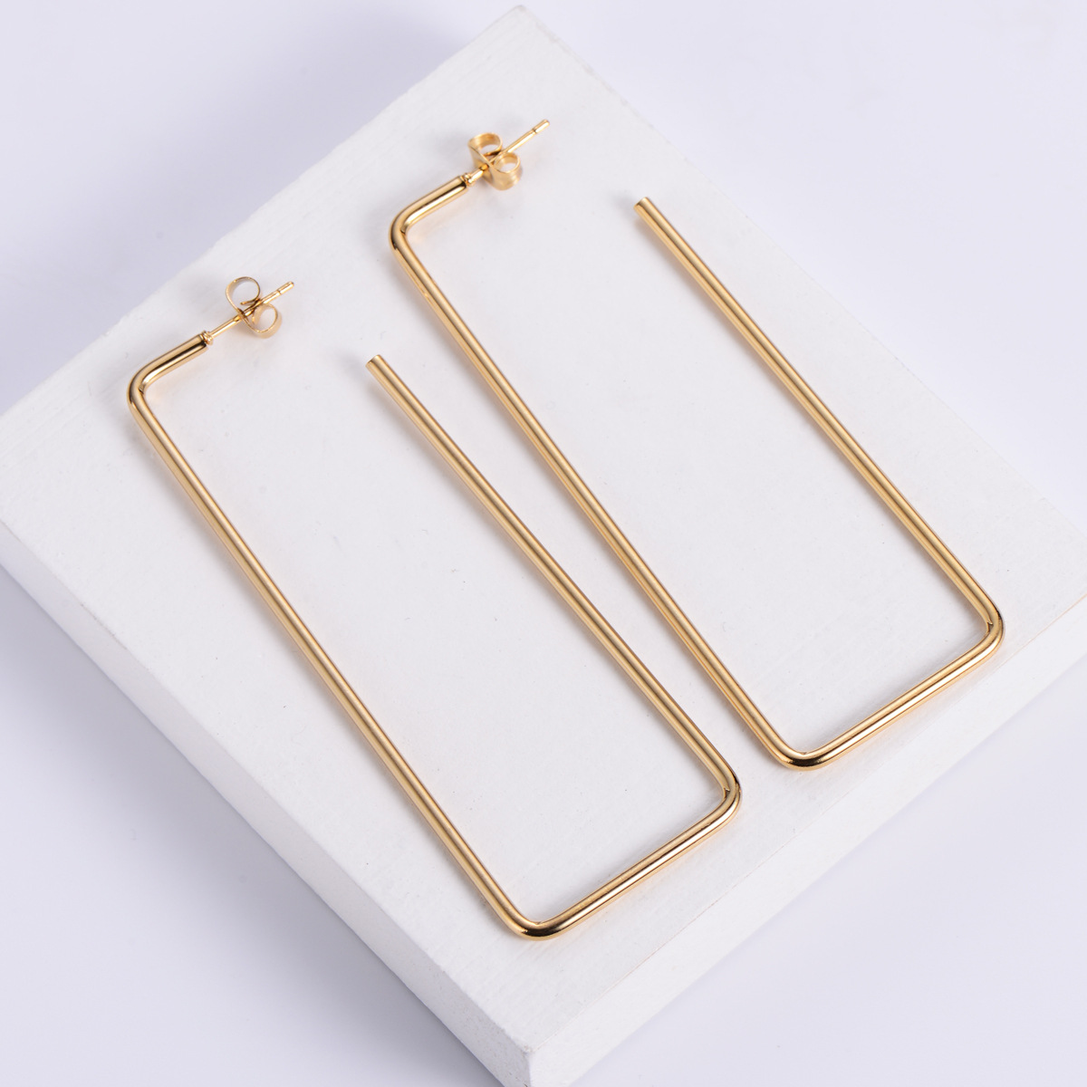 Polished Rectangle Earrings For Women In 304 Stainless Steel With Golden Water Plating 2