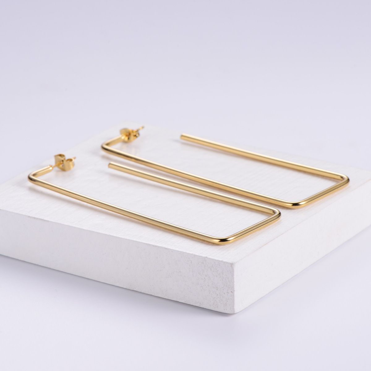 Polished Rectangle Earrings For Women In 304 Stainless Steel With Golden Water Plating 3