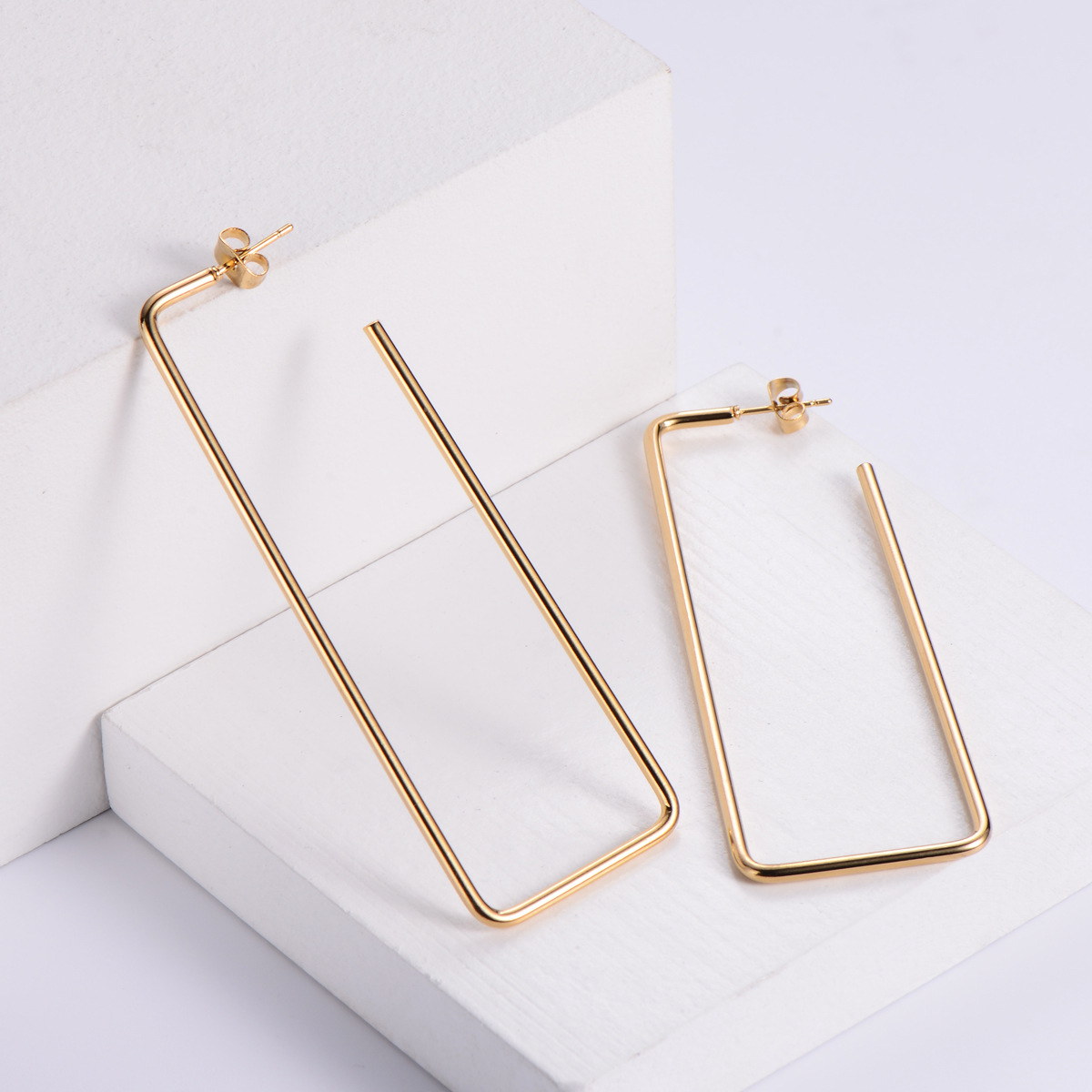 Polished Rectangle Earrings For Women In 304 Stainless Steel With Golden Water Plating 4