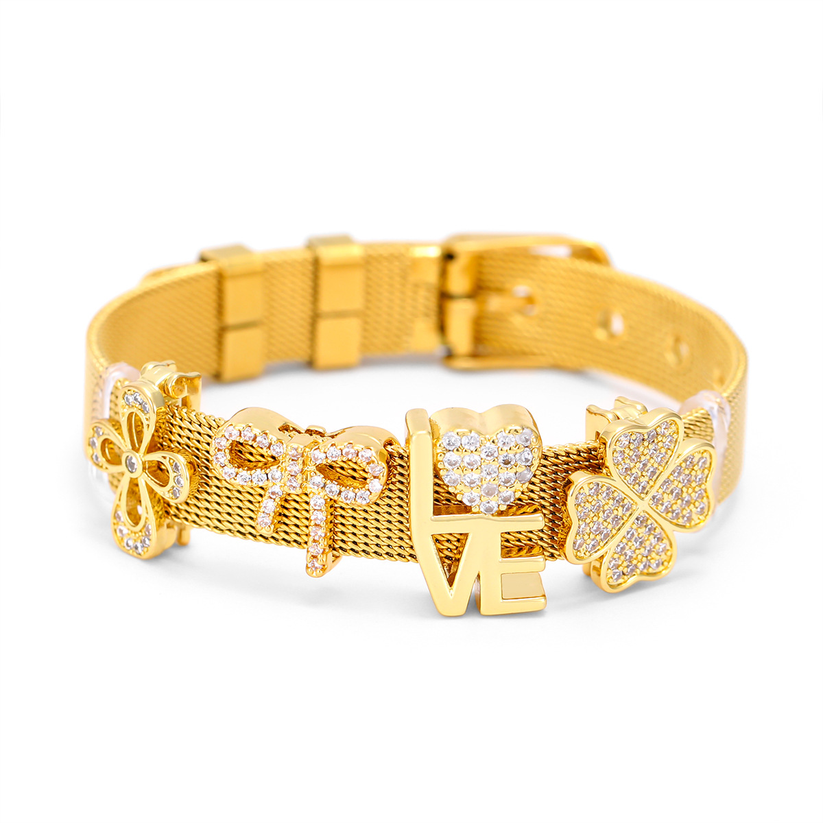 Fashion Copper Cross Letter Heart-Shaped Zircon DIY Bracelet Accessories For Women Personalized Free Combination Bracelet Bangle