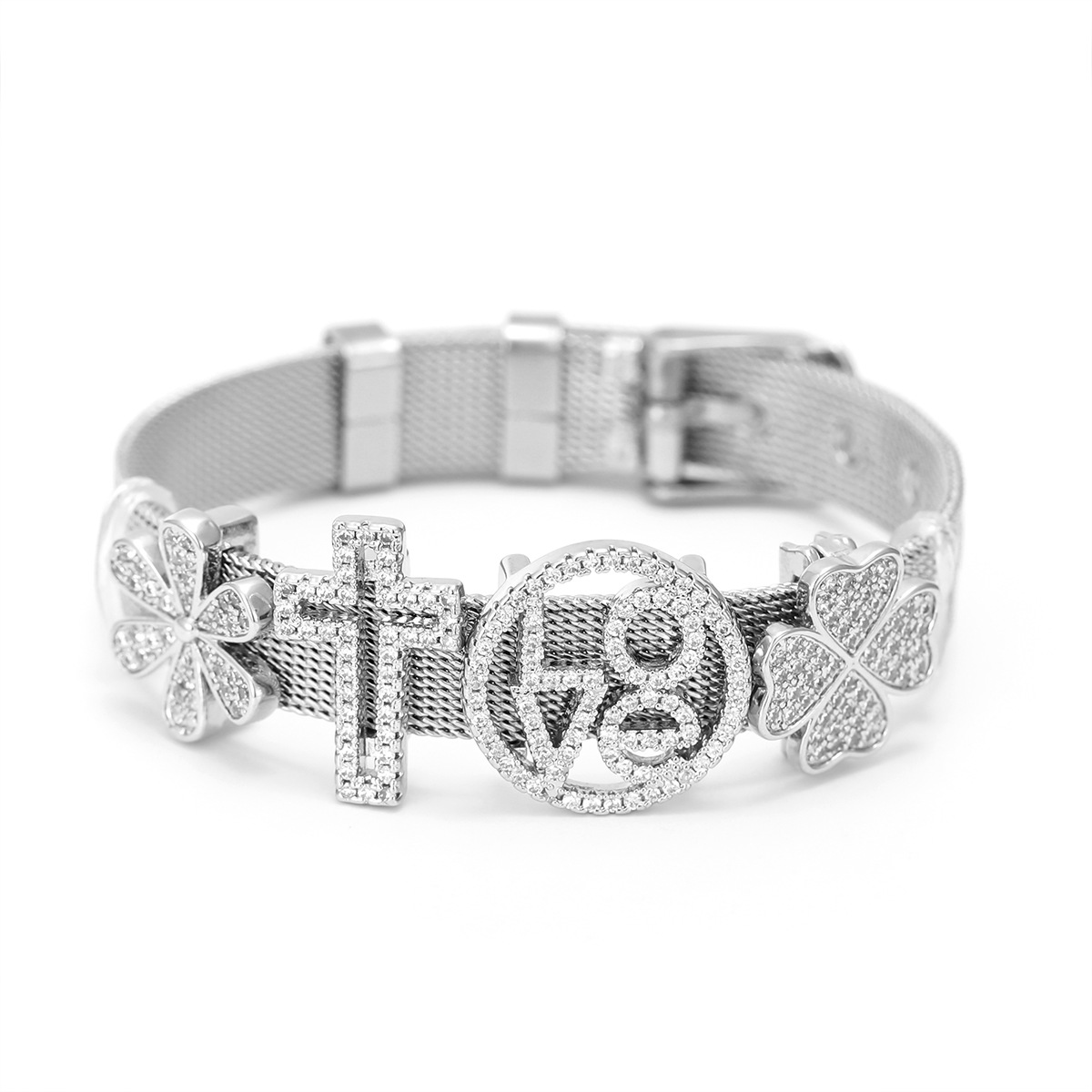 Fashion Copper Cross Letter Heart-Shaped Zircon DIY Bracelet Accessories For Women Personalized Free Combination Bracelet Bangle 3
