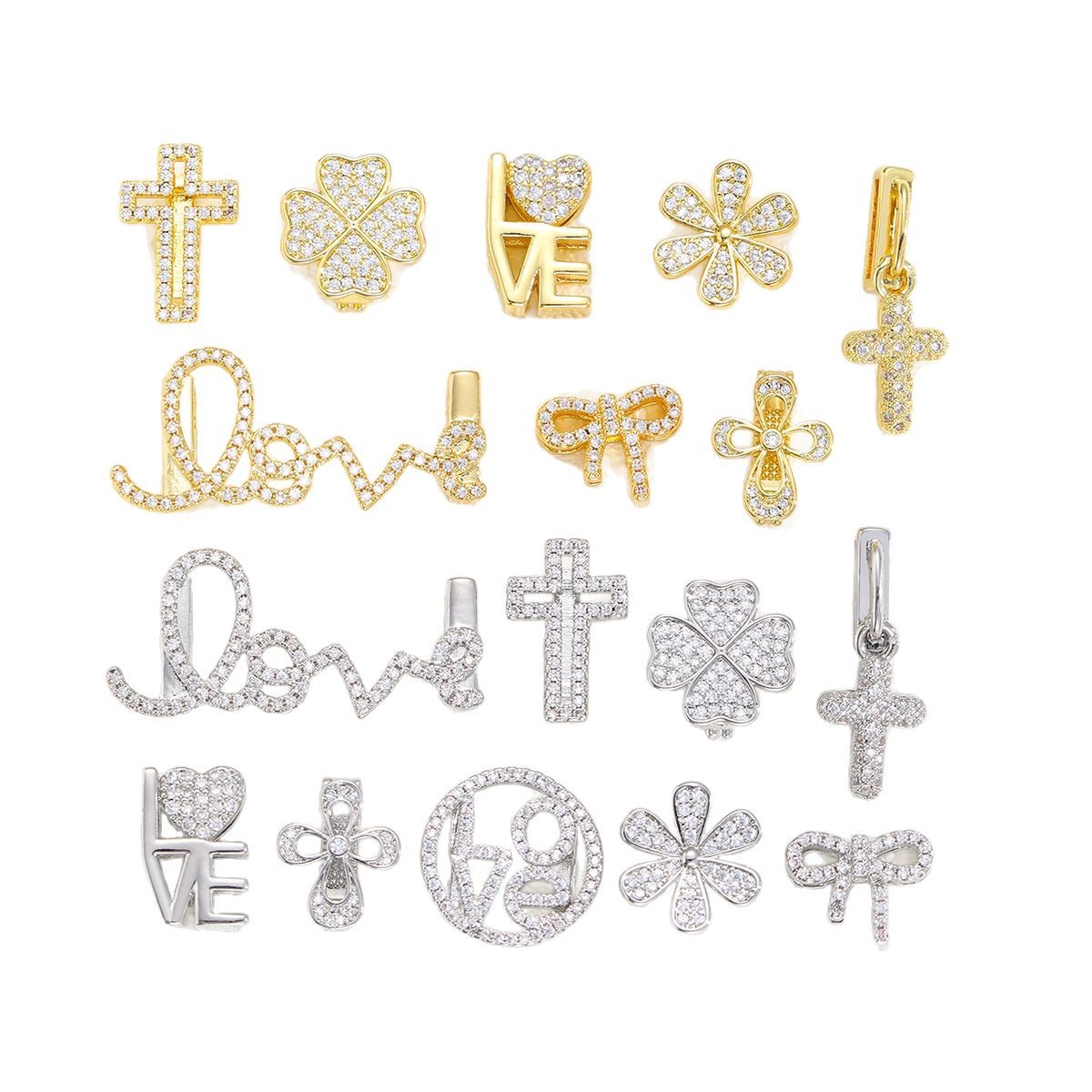 Fashion Copper Cross Letter Heart-Shaped Zircon DIY Bracelet Accessories For Women Personalized Free Combination Bracelet Bangle 5