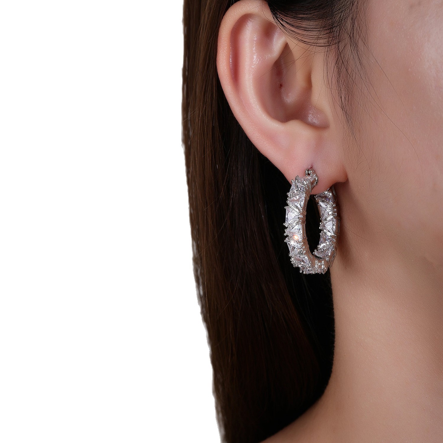 Trillion-cut Silver Unisex Earrings With Electroplated Finish And Copper Ear Pins Featuring Zircon Inlay 5