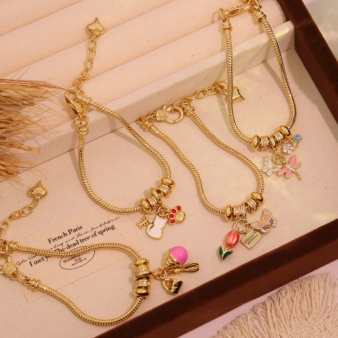 Tulip Butterfly Cat Flower Dragonfly Pendant Bracelet Fashion Panjia DIY Hand Jewelry 18K Vacuum Electroplating (Furnace) Copper Zirconia Jewelry 2