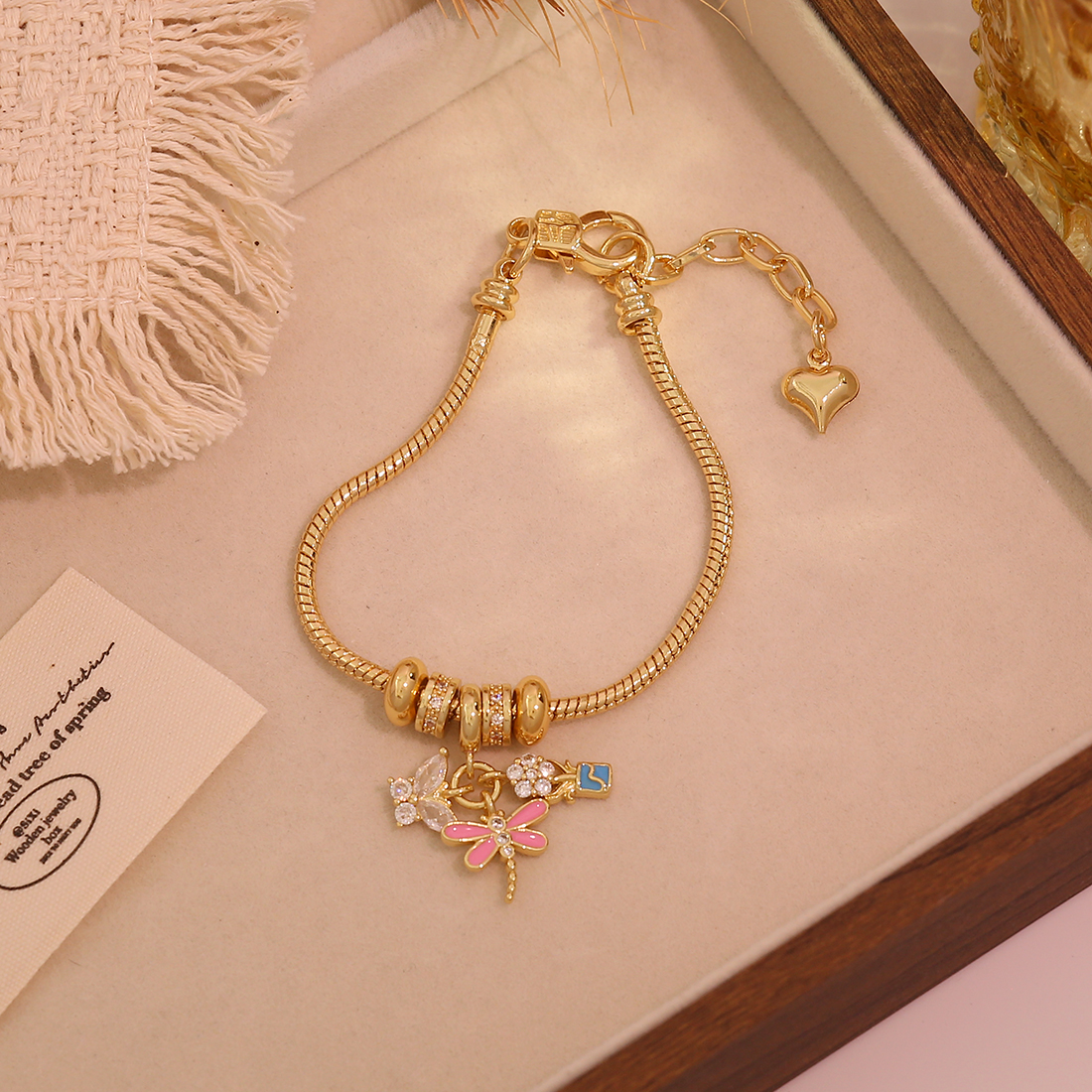 Tulip Butterfly Cat Flower Dragonfly Pendant Bracelet Fashion Panjia DIY Hand Jewelry 18K Vacuum Electroplating (Furnace) Copper Zirconia Jewelry 4