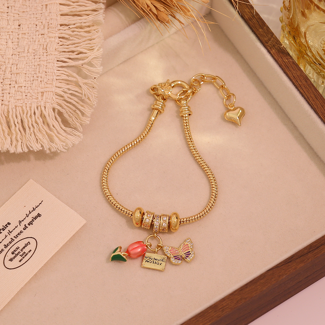 Tulip Butterfly Cat Flower Dragonfly Pendant Bracelet Fashion Panjia DIY Hand Jewelry 18K Vacuum Electroplating (Furnace) Copper Zirconia Jewelry 6