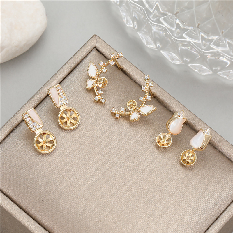 Tulips Stud Earrings For Women With 14k Gold Filled And 925 Sterling Silver Posts, 14K Gold Electroplated, Mother-of-Pearl Inlay