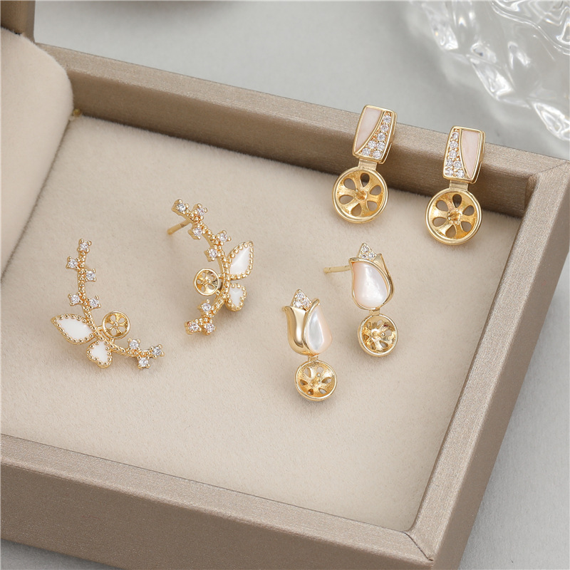 Tulips Stud Earrings For Women With 14k Gold Filled And 925 Sterling Silver Posts, 14K Gold Electroplated, Mother-of-Pearl Inlay 2