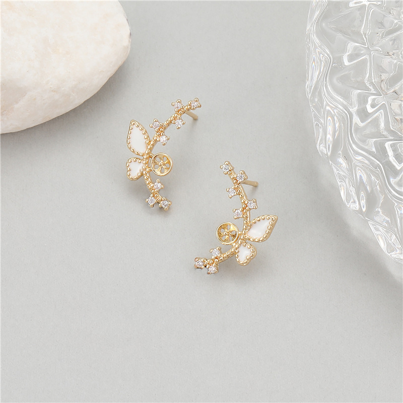Tulips Stud Earrings For Women With 14k Gold Filled And 925 Sterling Silver Posts, 14K Gold Electroplated, Mother-of-Pearl Inlay 4
