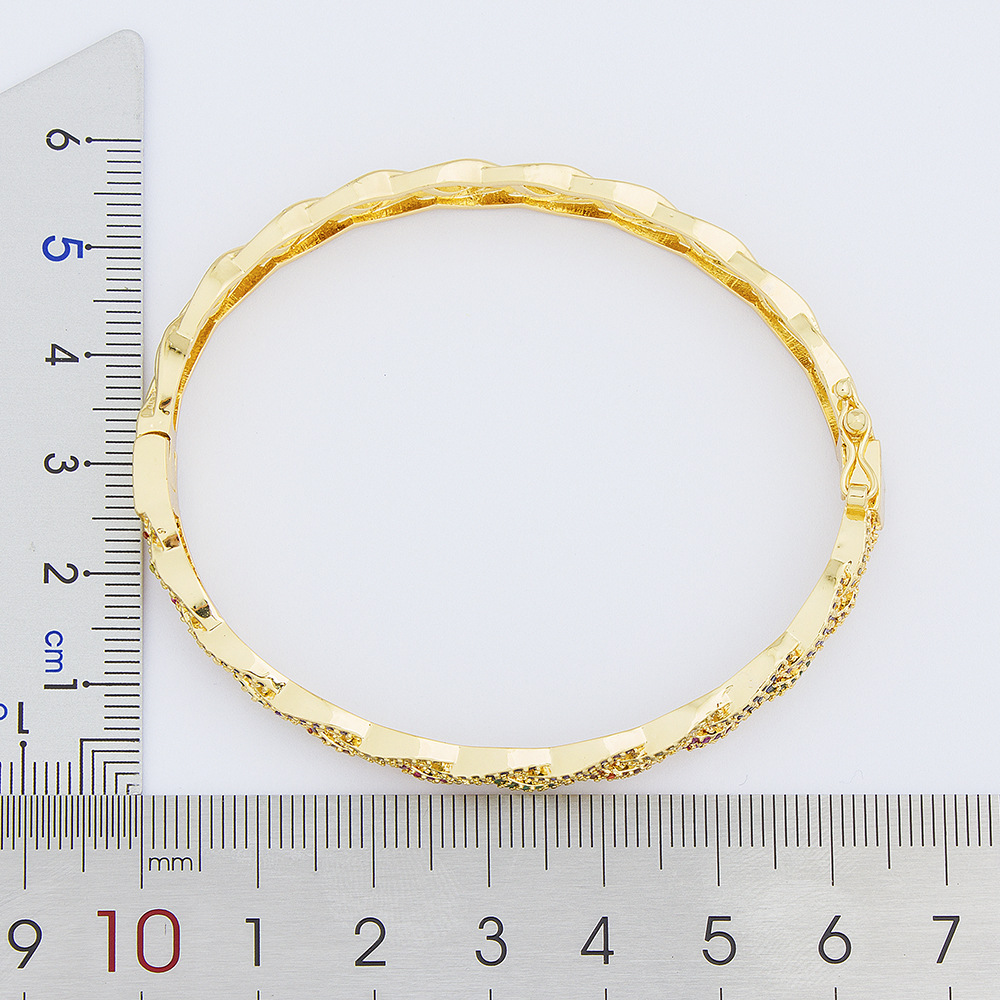 Twist Bangle In Copper With Zircon Inlay, 18K Real Gold Plated Electroplated Finish, Unisex Design 2