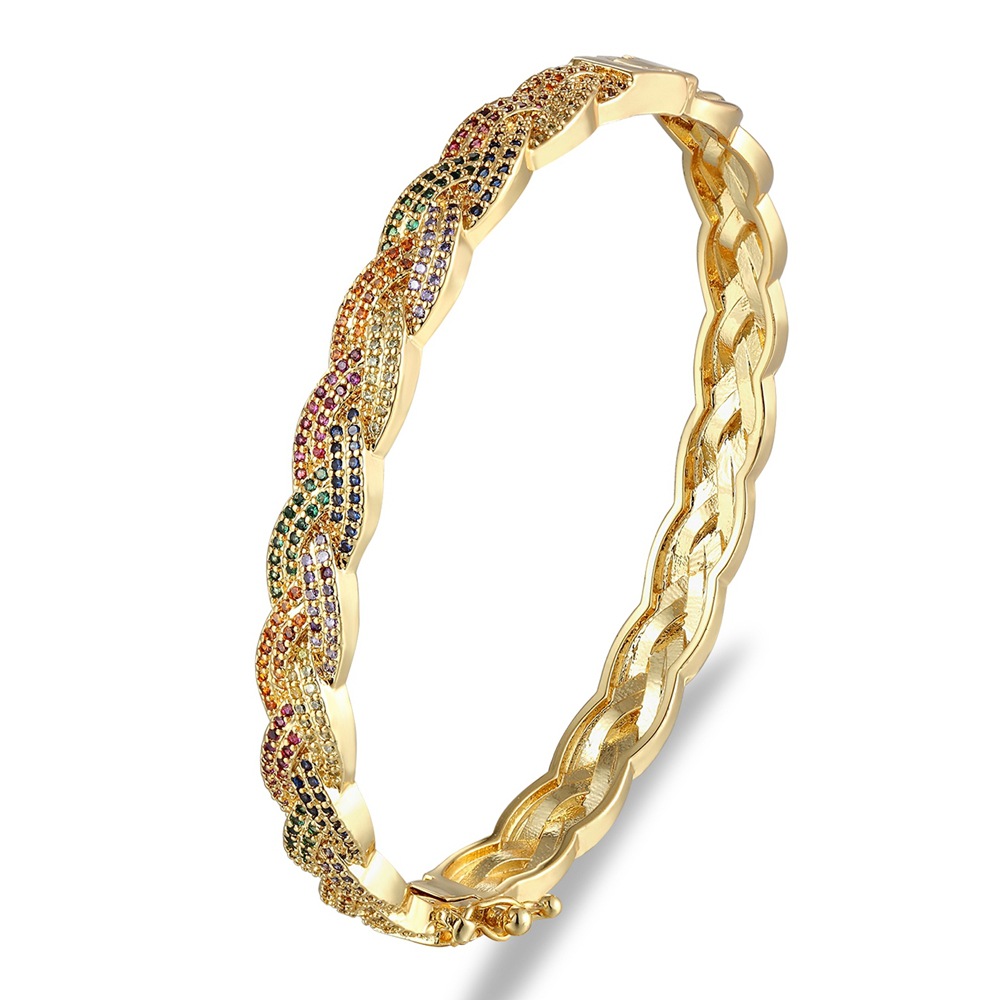 Twist Bangle In Copper With Zircon Inlay, 18K Real Gold Plated Electroplated Finish, Unisex Design 5