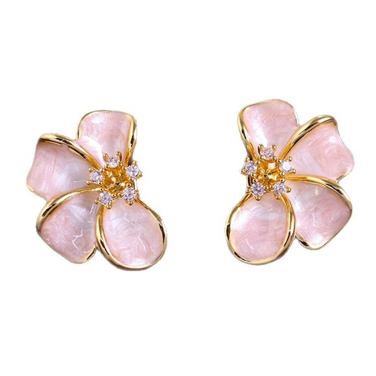 Two Tone Flowers Earrings In Copper With 18K Real Gold PVD Coated Plating And 0.03µm Thickness Featuring Zircon Inlay 7