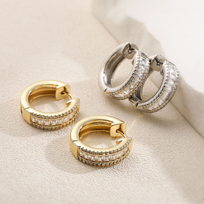 U Shape Earrings For Women With Inlay Zircon, Crafted In Copper And 18K Real Gold Plated With Water Plating Process