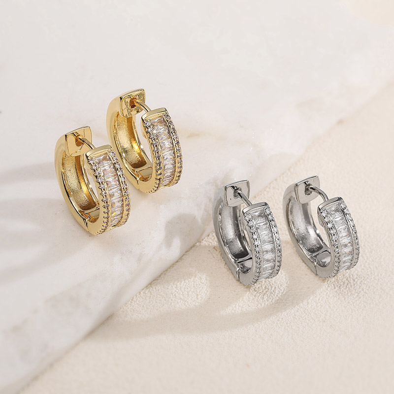 U Shape Earrings For Women With Inlay Zircon, Crafted In Copper And 18K Real Gold Plated With Water Plating Process 2