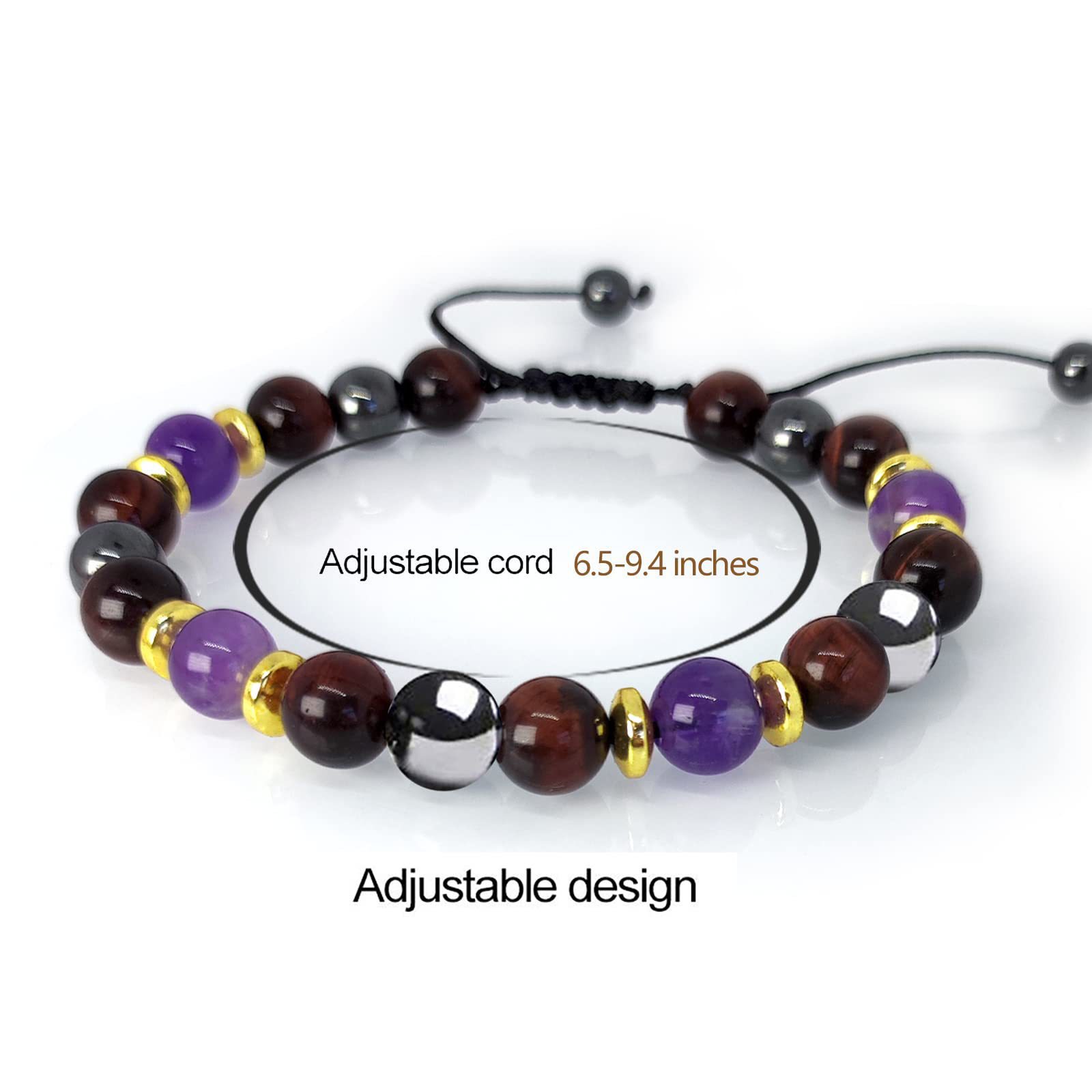 Unisex Agate Bracelets Featuring Round Pattern With Tiger Eye Inlay And Weave Craftsmanship, 1 Set 3