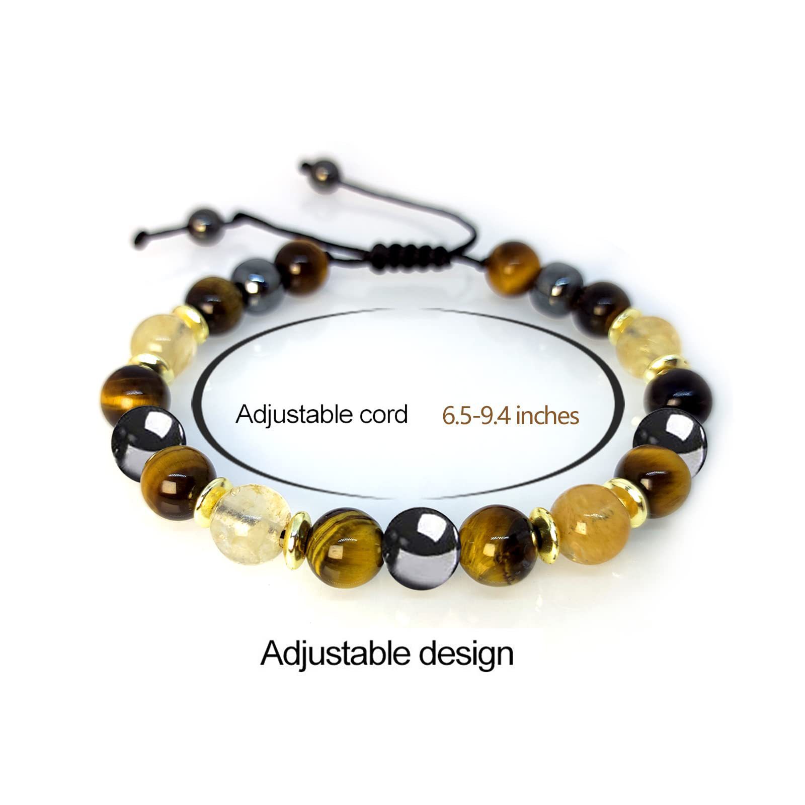 Unisex Agate Bracelets Featuring Round Pattern With Tiger Eye Inlay And Weave Craftsmanship, 1 Set 4