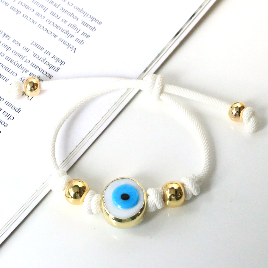 Devil's Eye Unisex Copper Bracelet With 18K Real Gold Plated PVD Coated Weave And Stone Inlay Featuring Cord In Chain 8