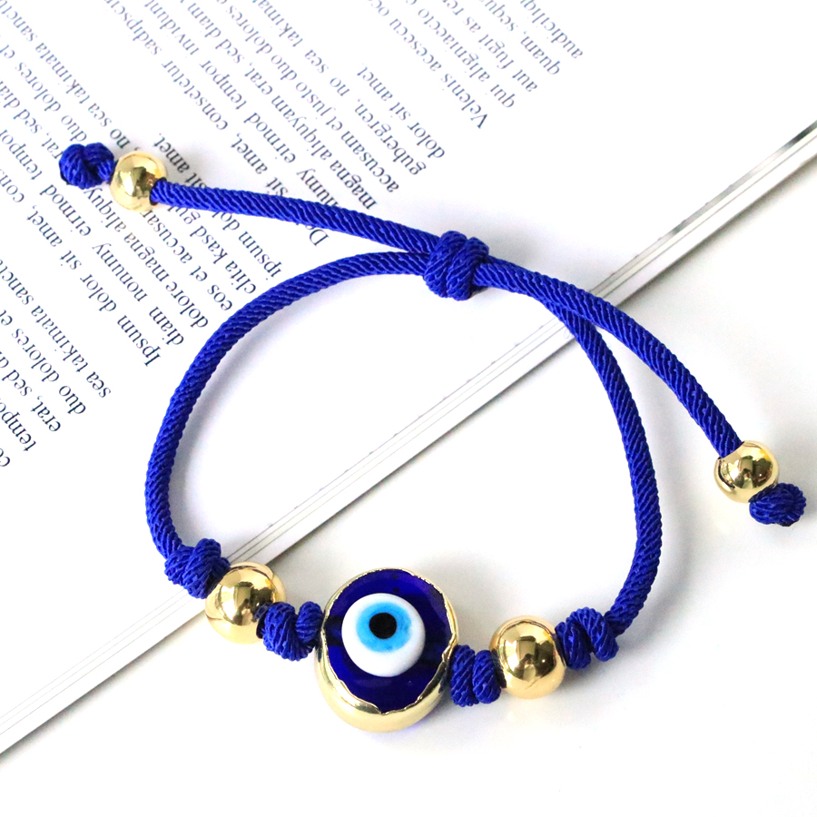 Devil's Eye Unisex Copper Bracelet With 18K Real Gold Plated PVD Coated Weave And Stone Inlay Featuring Cord In Chain 9