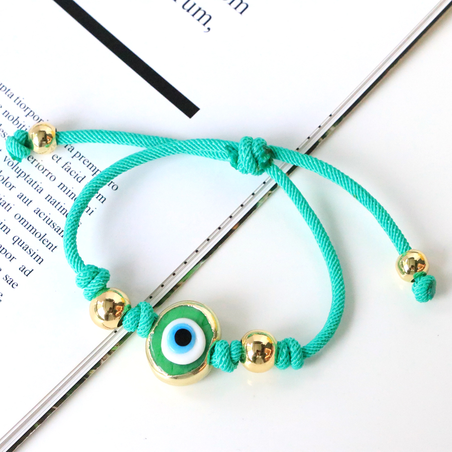 Devil's Eye Unisex Copper Bracelet With 18K Real Gold Plated PVD Coated Weave And Stone Inlay Featuring Cord In Chain 10