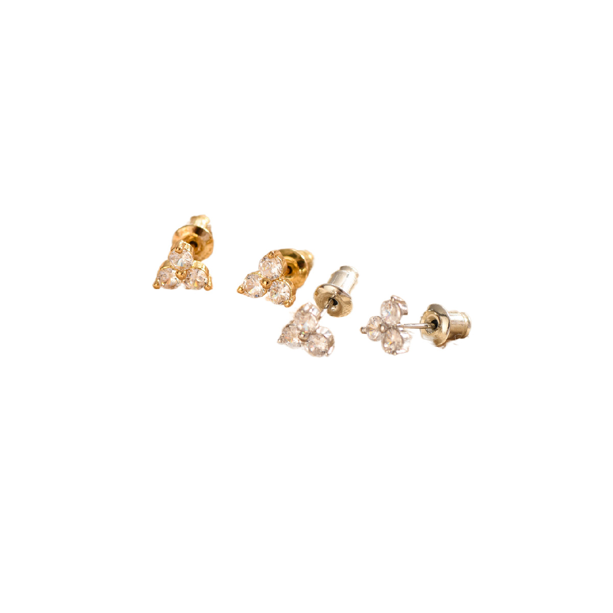 Unisex Copper Stud Earrings Featuring Flower Pattern With Rhinestone Inlay In Gold 5