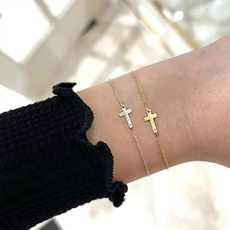 Unisex Cross Bracelet In Gold Electroplated Copper Featuring Simple Style Design