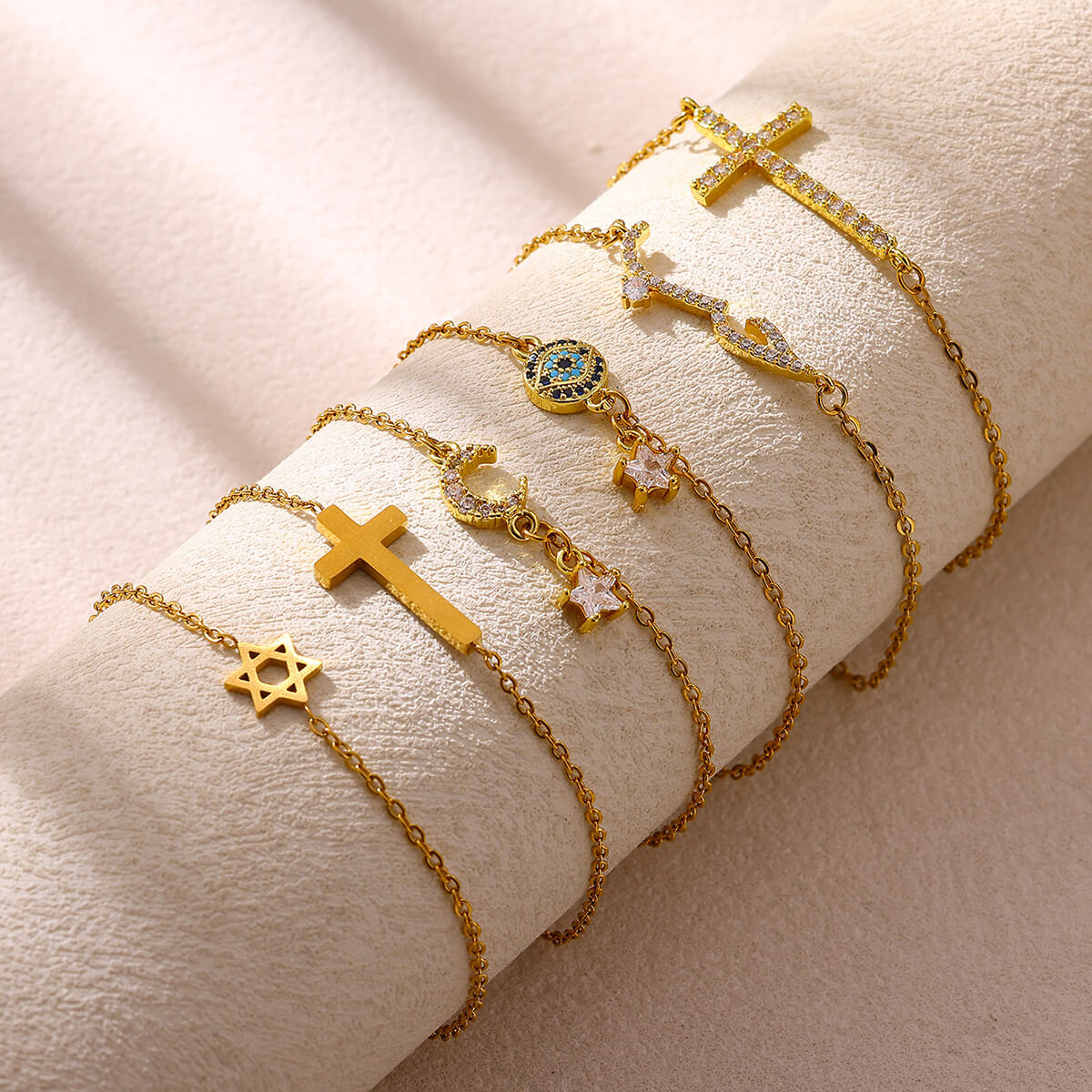 Unisex Cross Bracelet With Waterproof Non Tarnish Copper, 18K Real Gold Plated PVD Coated Cable Chain Featuring Zircon Inlay