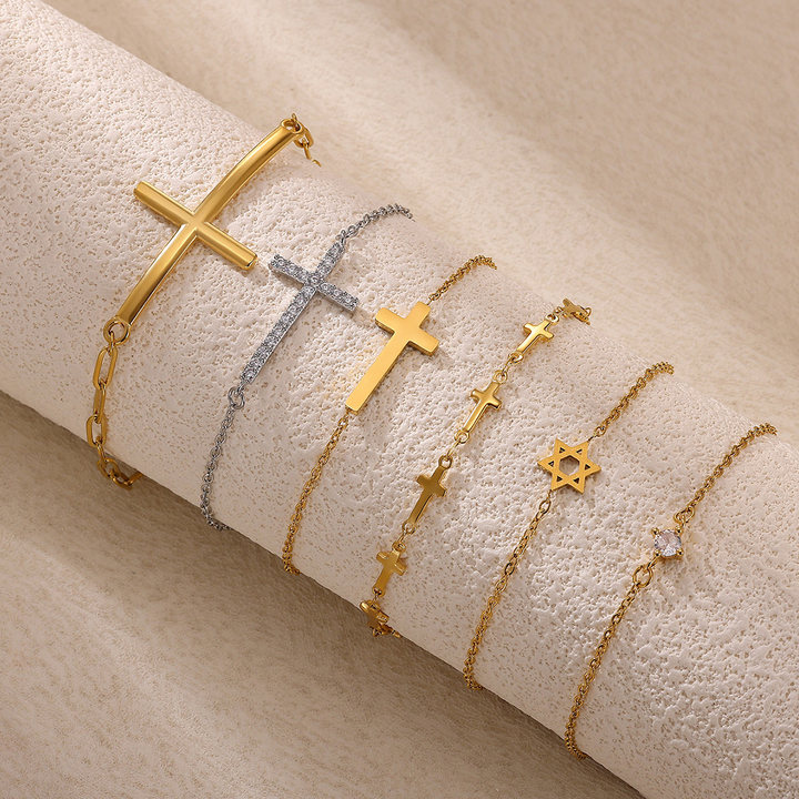 Unisex Cross Bracelet With Waterproof Non Tarnish Copper, 18K Real Gold Plated PVD Coated Cable Chain Featuring Zircon Inlay 3