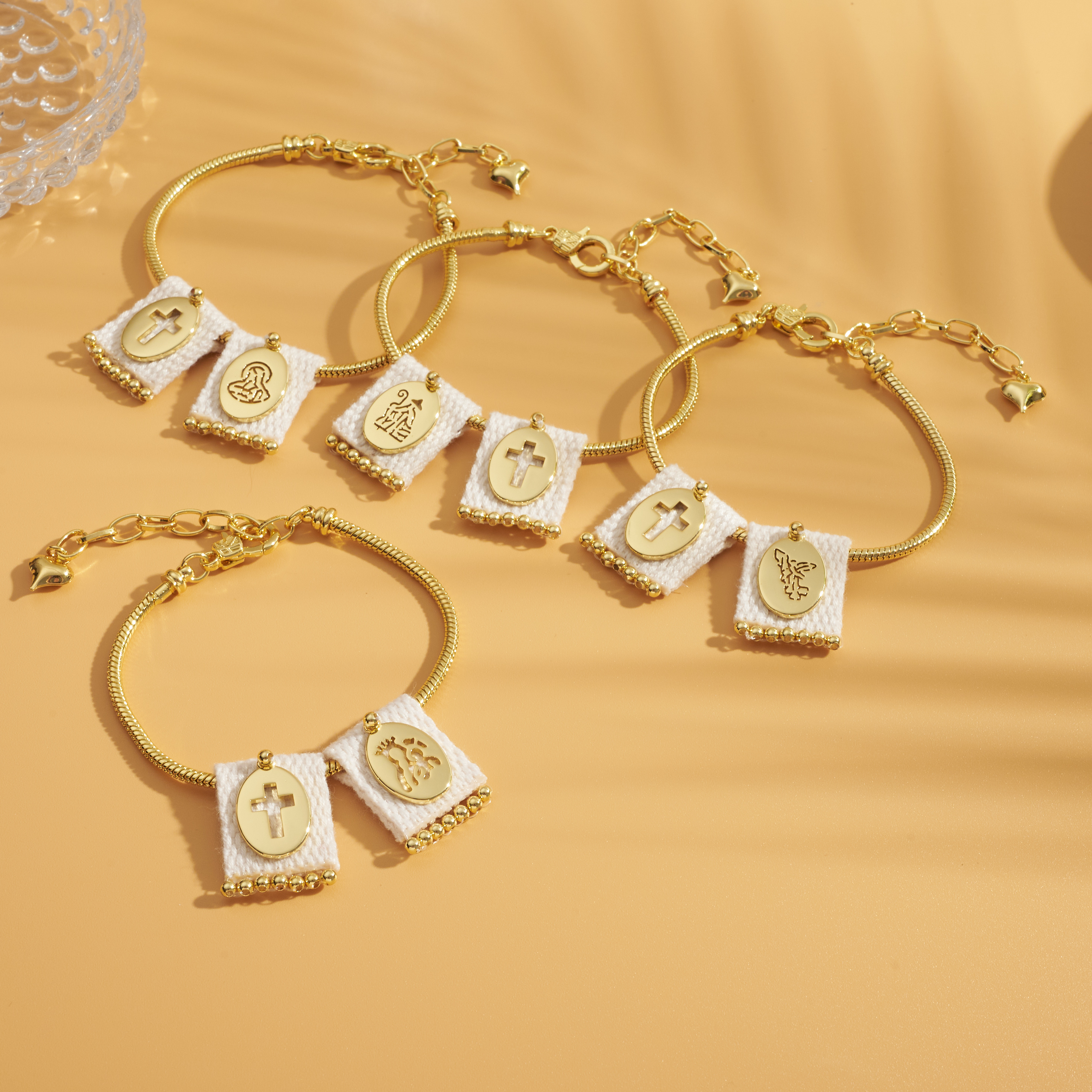 Unisex Cross Electroplated Polyester Bracelet With Long-Lasting Golden Plated Snake Chain