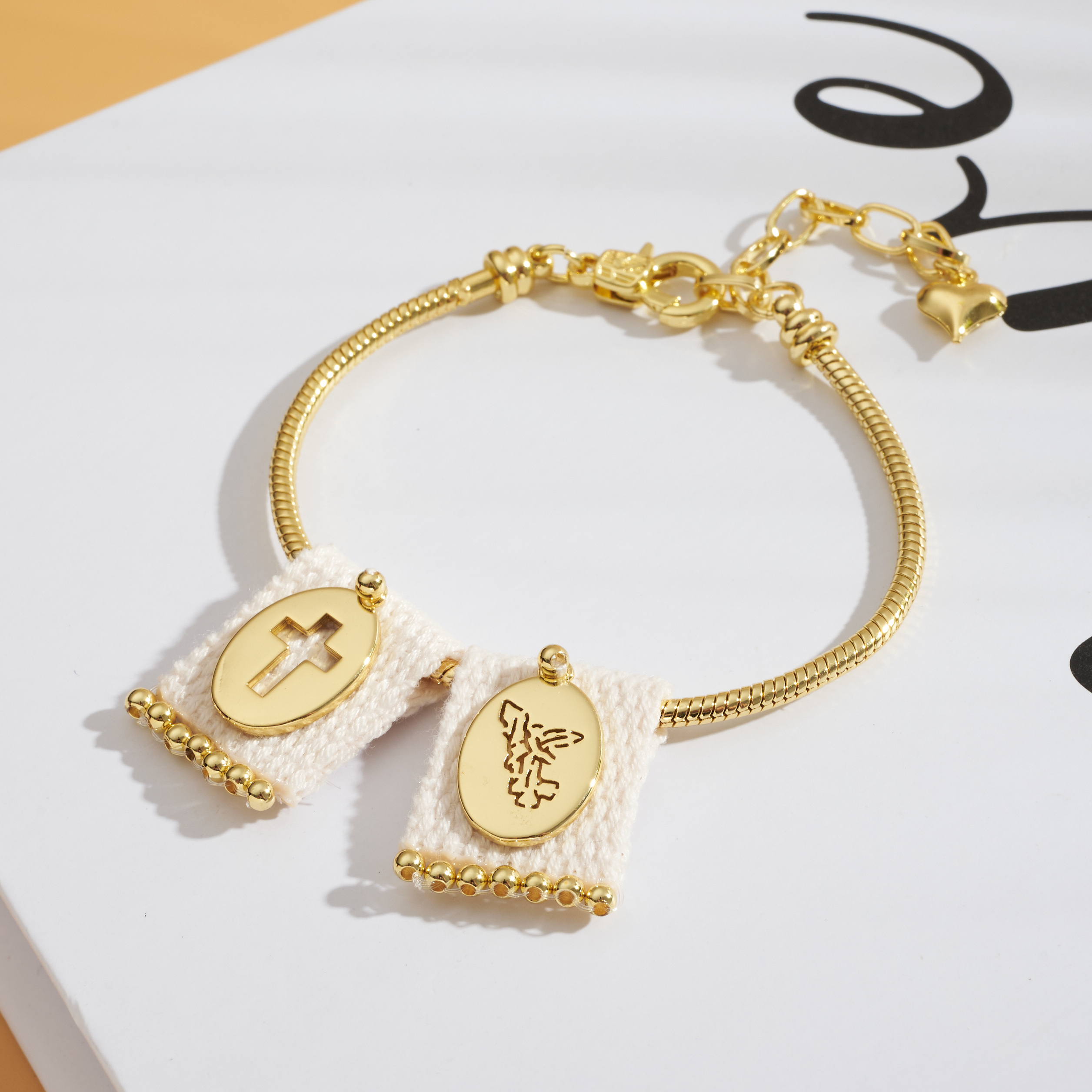 Unisex Cross Electroplated Polyester Bracelet With Long-Lasting Golden Plated Snake Chain 3