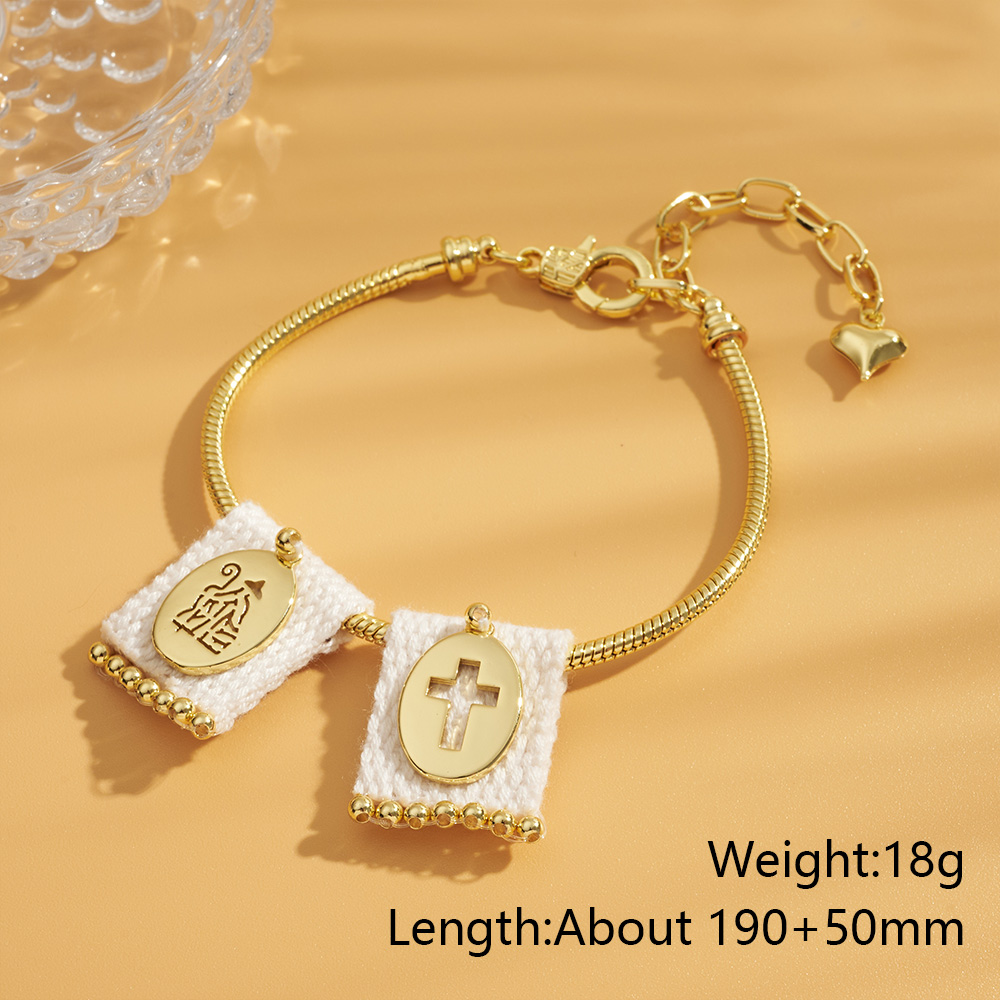 Unisex Cross Electroplated Polyester Bracelet With Long-Lasting Golden Plated Snake Chain 5